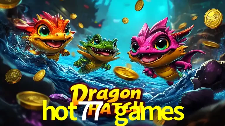 Arte promocional do jogo Dragon Hatch com três adoráveis dragões bebês nadando entre moedas de ouro, um dos slots mais divertidos para jogar no cassino hot77 games.