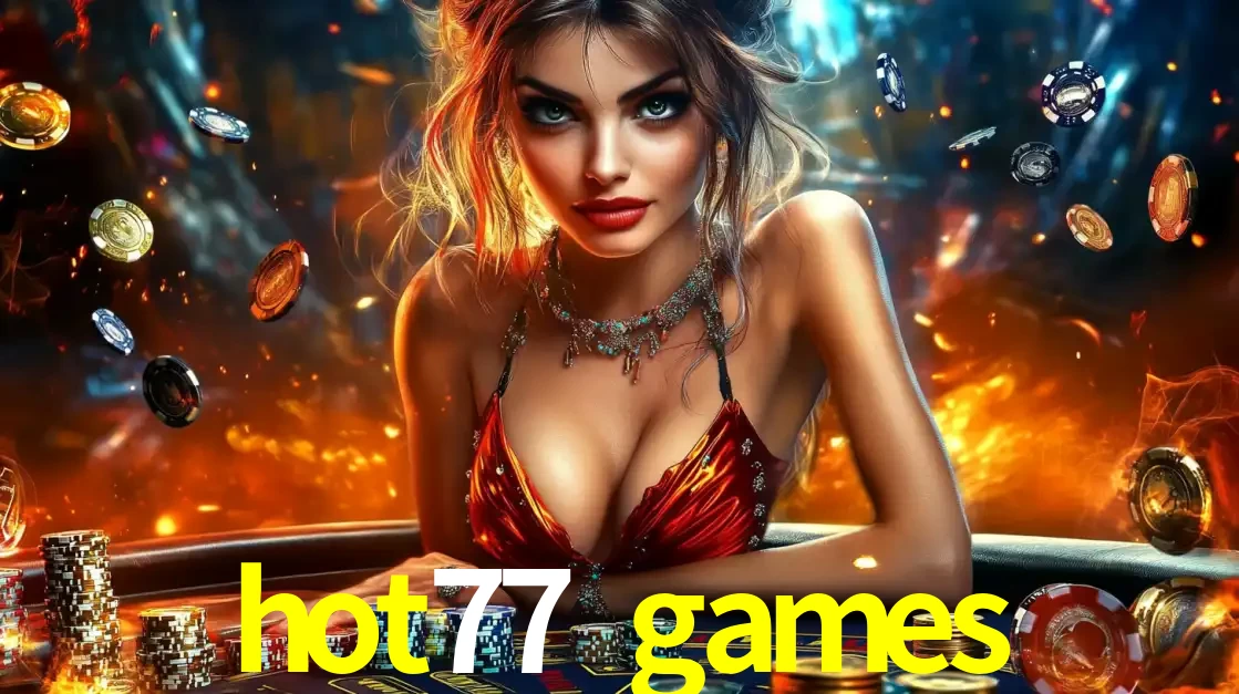 Mulher em uma mesa de cassino com pilhas de fichas e um fundo de fogo, pronta para uma rodada de altas apostas nos jogos de mesa emocionantes do cassino hot77 games.