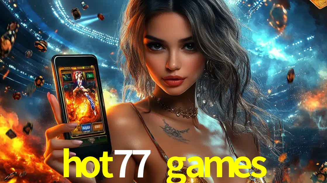 Mulher segurando um celular com um jogo de slot em destaque, tendo como fundo um estádio vibrante, simbolizando a emoção de jogar no cassino móvel hot77 games.